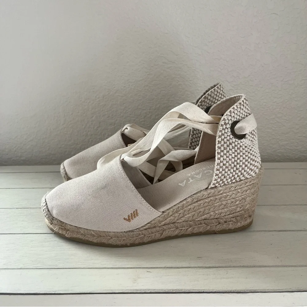 Viscata Barcelona Escala Canvas Espadrille Wedges Shoes Size 37 - Picture 2 of 11
